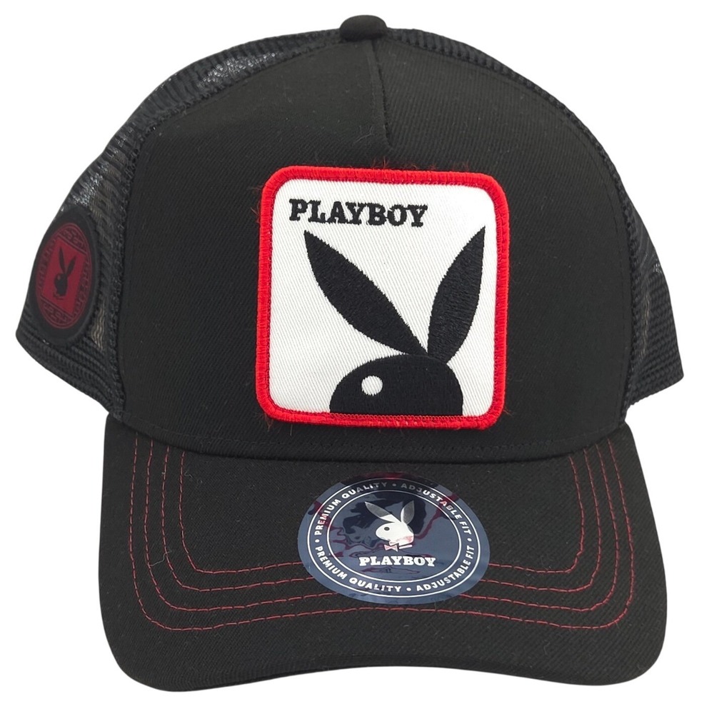 Playboy Bunny YOTR Trucker Hat Mens Black Red Mesh Adjustable Snapback OSFA NEW